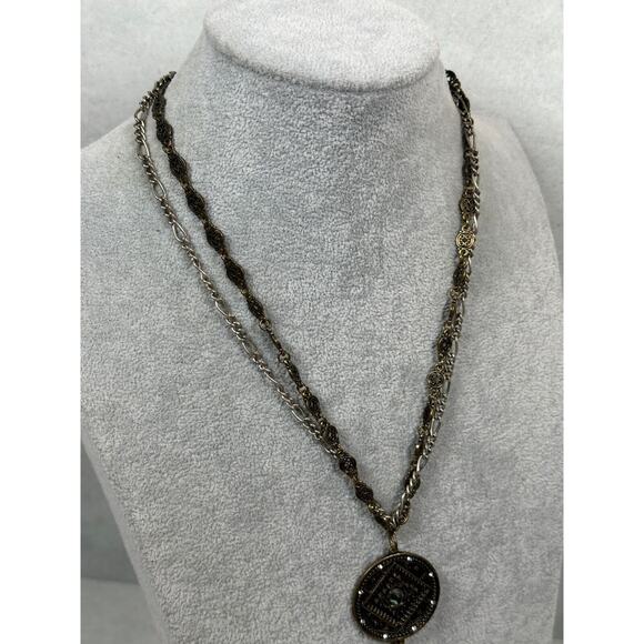 Chicos Necklace Pendant Y Drop Medallion Shell Layered Tassel Charm Bronze Tone - Picture 6 of 12